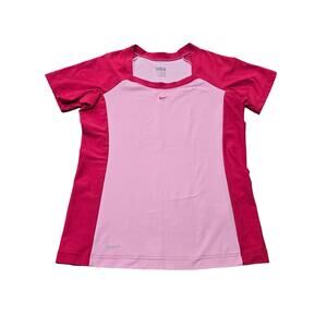 NIKE Fit Dry Pink Crew Neck Short Sleeve Shirt Light Weight Workout Running Top